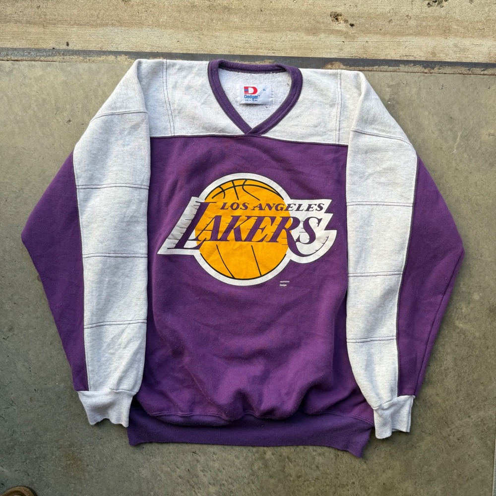 Vintage Dodger Los Angeles Lakers Sweatshirt XL Purple Grey V-Neck Made in USA